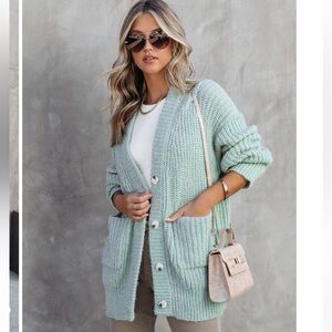 SkyLar Rose NWT Moving On Pocketed Knit Cardigan - Seafoam - Large